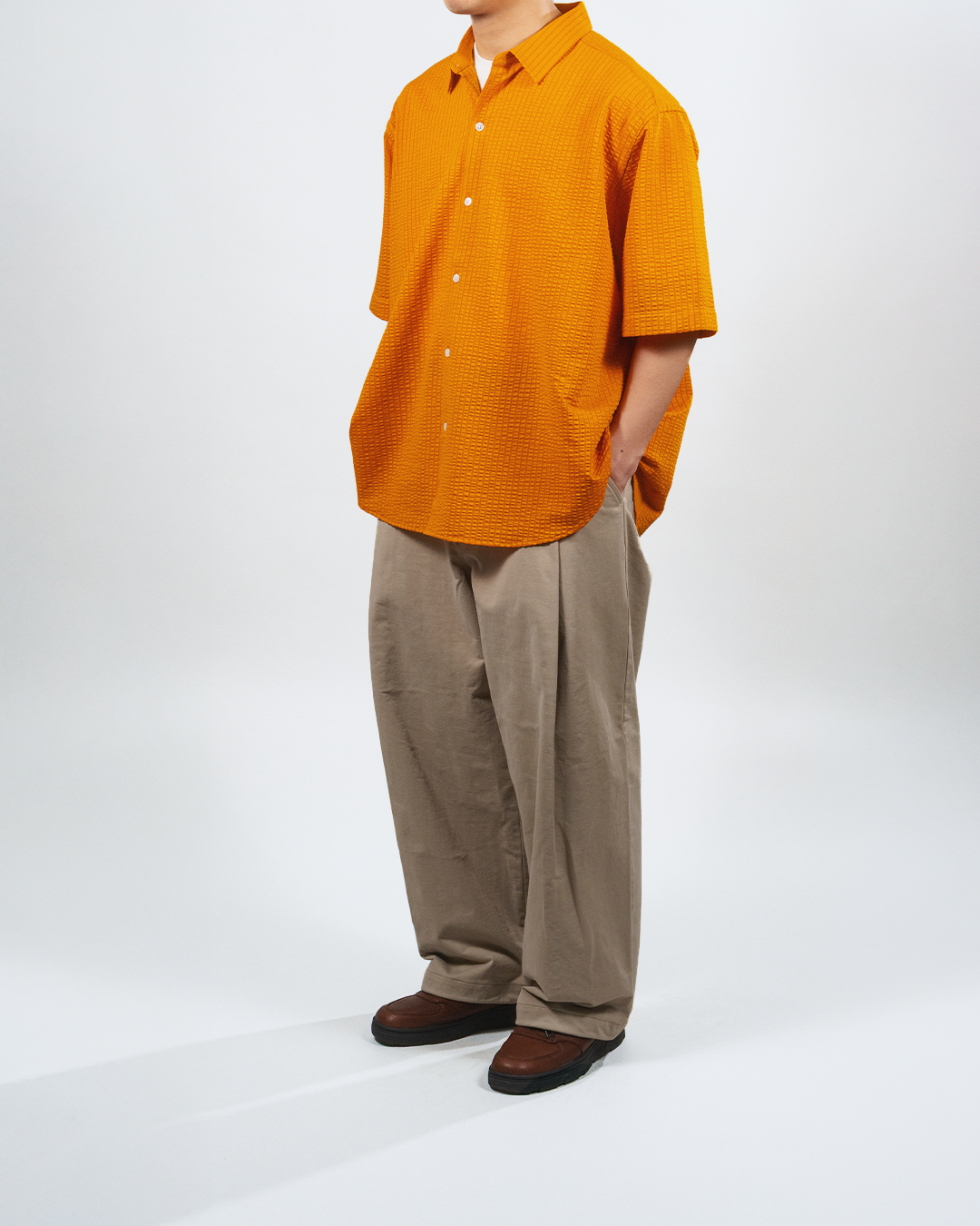【Last 1】KANEMASA PHIL. 2025SS|36G Linen Sucker Atmosphere S/S Shirt (ORANGE)