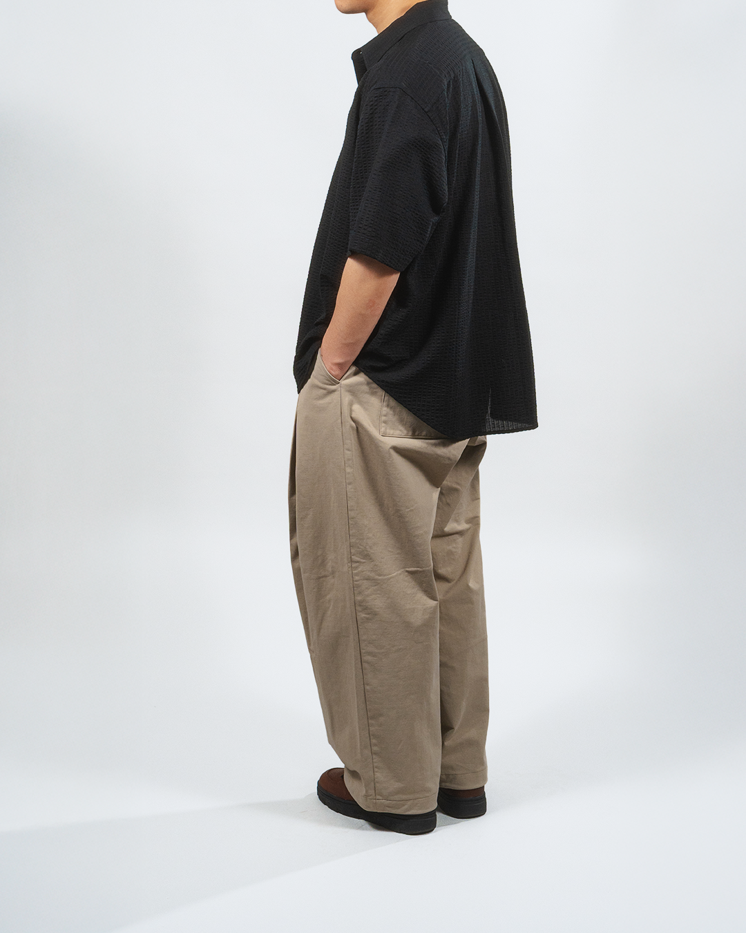 【Last 1】KANEMASA PHIL. 2025SS|36G Linen Sucker Atmosphere S/S Shirt (BLACK)