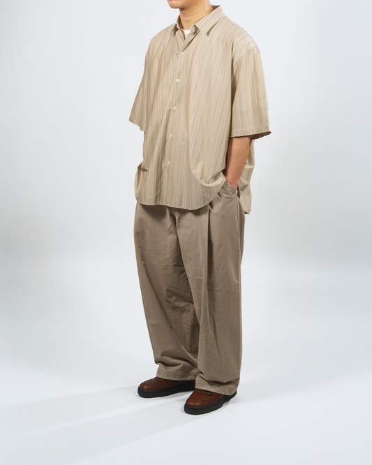【20% OFF / Last 1】 KANEMASA PHIL. 2025SS|46G Atmosphere Stripe S/S Shirt (KHAKI)