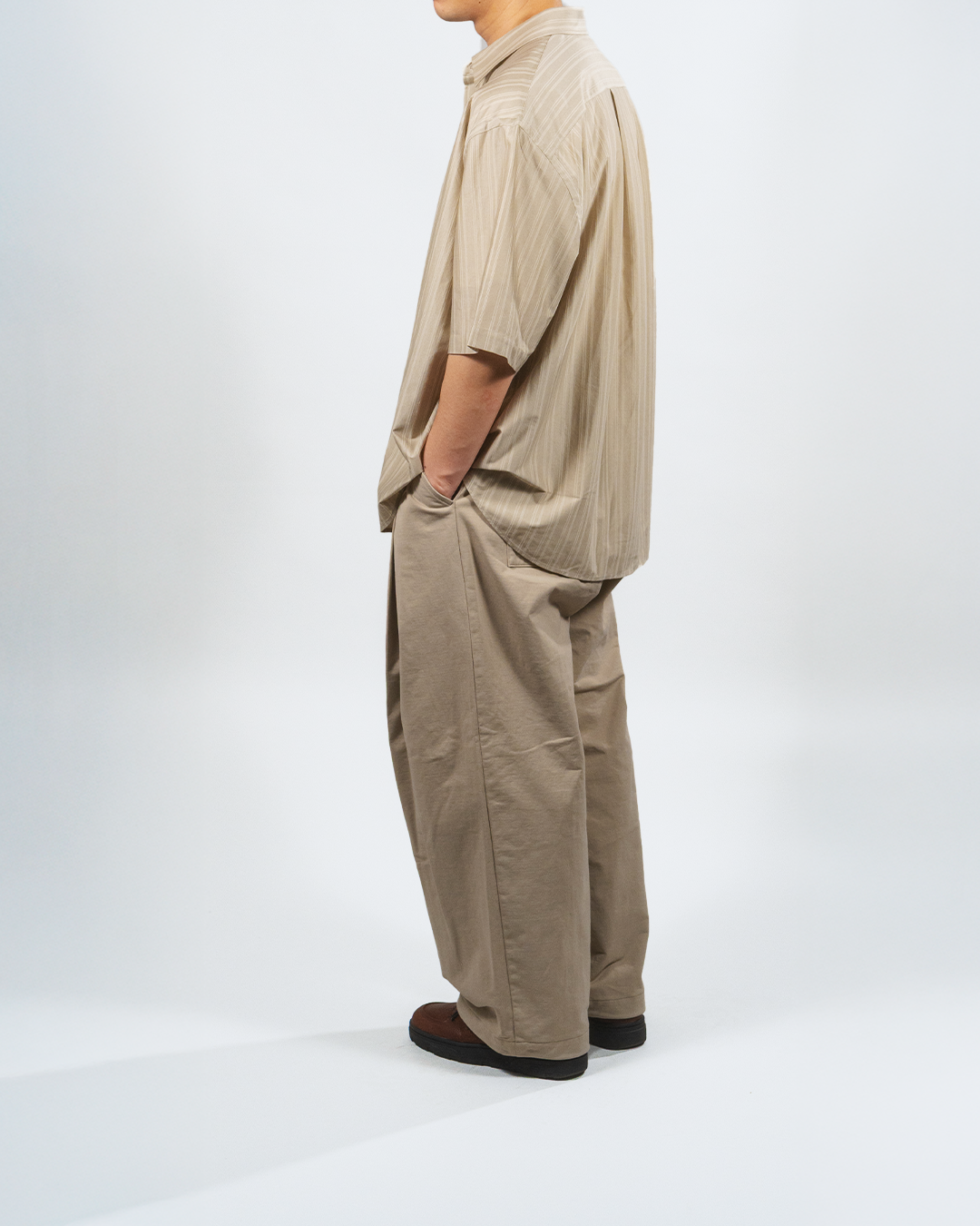 【20% OFF / Last 1】 KANEMASA PHIL. 2025SS|46G Atmosphere Stripe S/S Shirt (KHAKI)