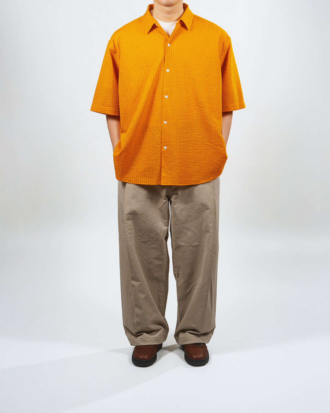 【Last 1】KANEMASA PHIL. 2025SS|36G Linen Sucker Atmosphere S/S Shirt (ORANGE)