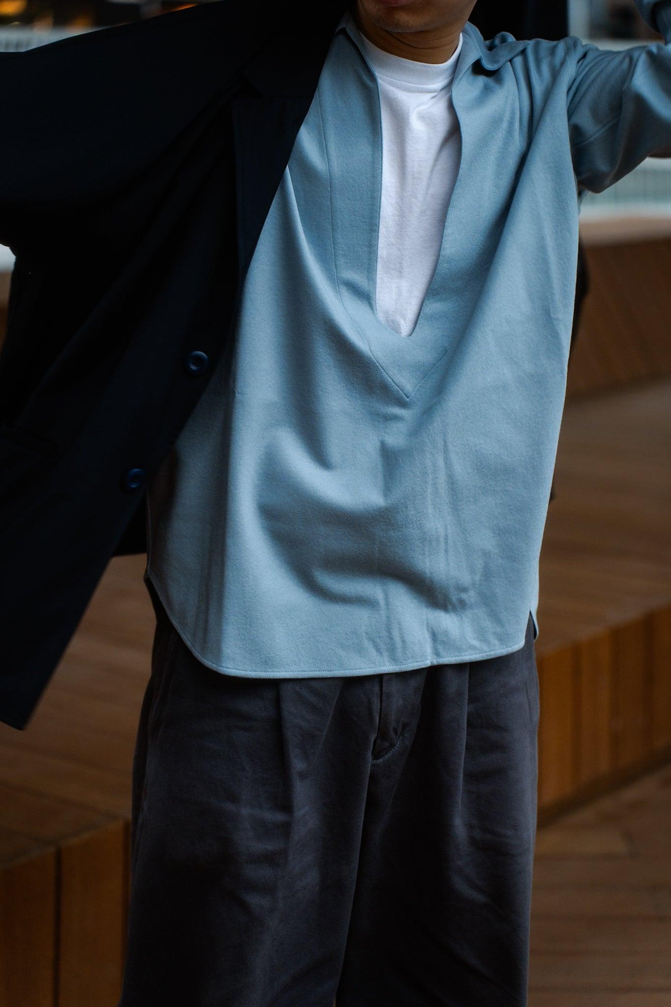 【20% OFF】 KANEMASA PHIL. 2024AW|36G Ideal Wool Varruse Shirt (BLUE GRAY) - IKKOKU SHOP