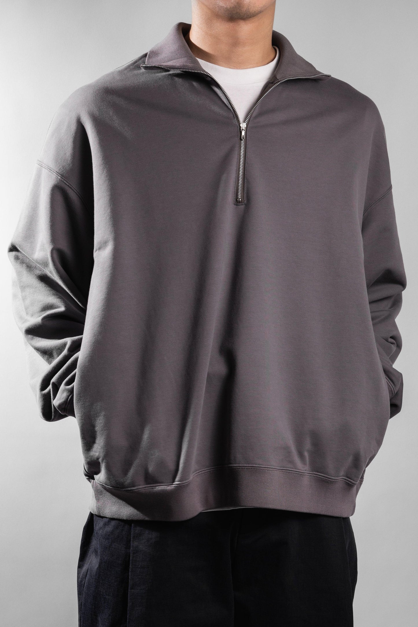 KANEMASA PHIL. 2024AW|36G Super Fine Gauge Half Zip Pullover (CHARCAOL) - IKKOKU SHOP