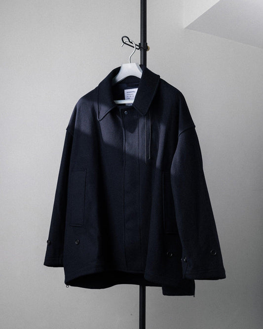 【15% OFF】 UNTRACE 2024AW|LAMBS WOOL MELTON TRENCH JACKET (DARK NAVY) - IKKOKU SHOP