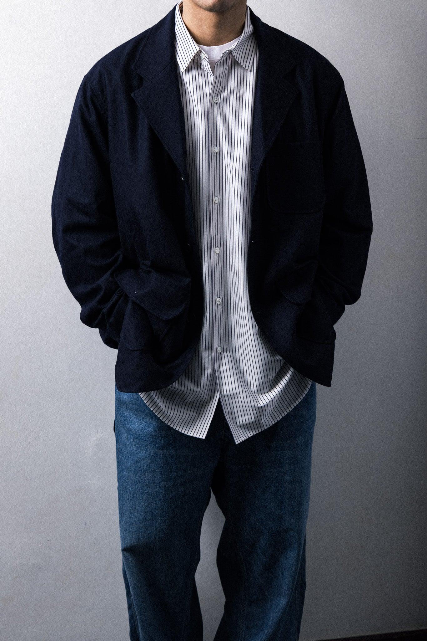 【20% OFF】UNTRACE 2024AW|WOOL SAXONY POSTMAN JACKET (DARK NAVY) - IKKOKU SHOP