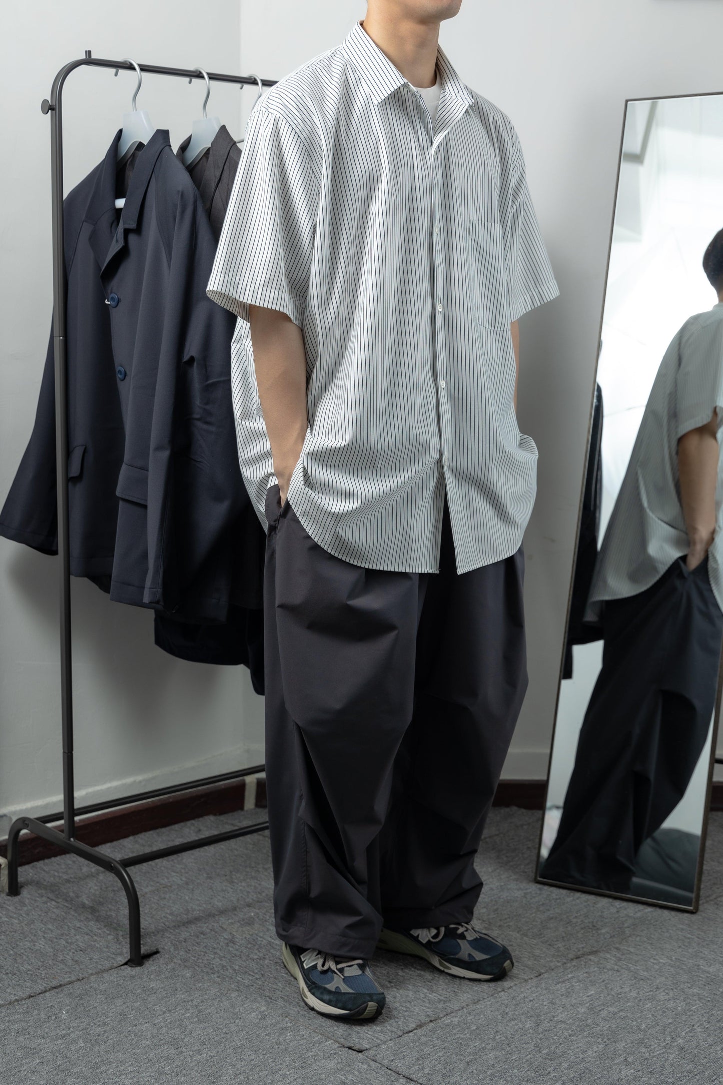 【40% OFF】KANEMASA PHIL. 2024SS|46G Atmosphere Stripe SS Shirt (WHITE NAVY) - IKKOKU SHOP