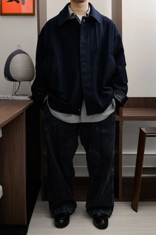 【Last 1】UNTRACE|LAMBS WOOL MELTON TRENCH JACKET (DARK NAVY)