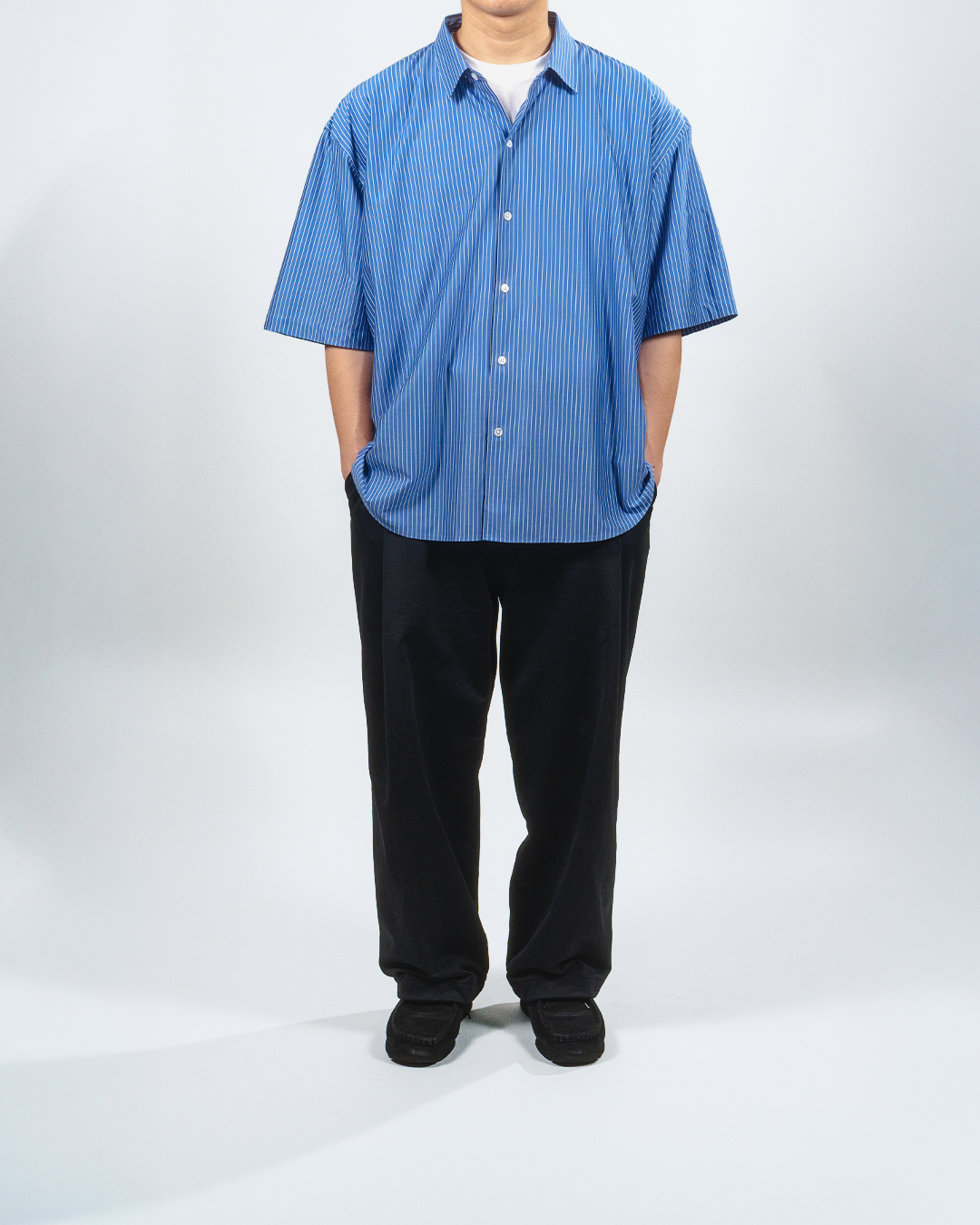 【Last 1】KANEMASA PHIL. 2025SS｜46G Atmosphere Stripe S/S Shirt (PS BLUE)
