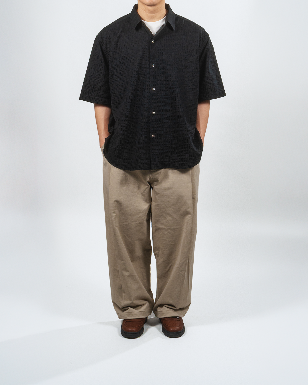 【Last 1】KANEMASA PHIL. 2025SS｜36G Linen Sucker Atmosphere S/S Shirt (BLACK)