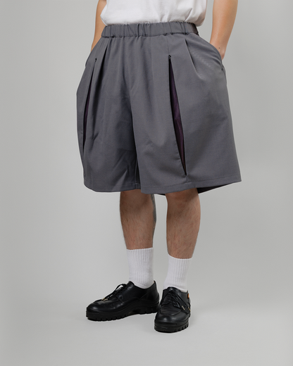 UNTRACE｜_263 KNEE SHORTS (CHARCOAL / DEEP PURPLE)