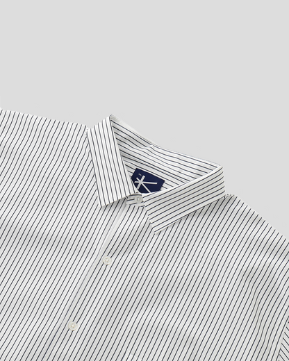 【40% OFF】KANEMASA PHIL. 2024SS｜46G Atmosphere Stripe SS Shirt (WHITE NAVY)