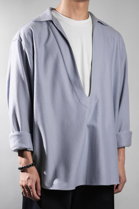 【20% OFF】 KANEMASA PHIL. 2024AW｜36G Ideal Wool Varruse Shirt (BLUE GRAY) - IKKOKU SHOP