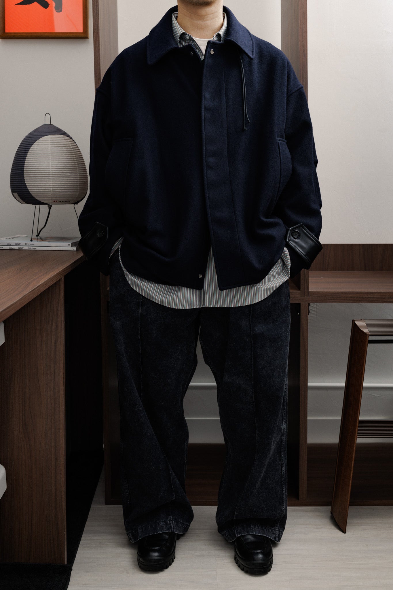 【Last 1】UNTRACE｜LAMBS WOOL MELTON TRENCH JACKET (DARK NAVY)