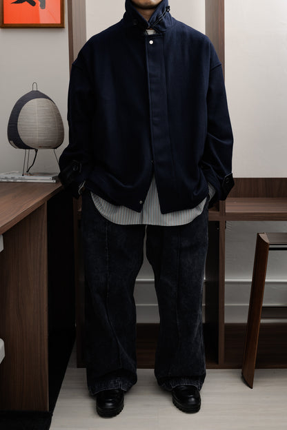 【Last 1】UNTRACE｜LAMBS WOOL MELTON TRENCH JACKET (DARK NAVY)