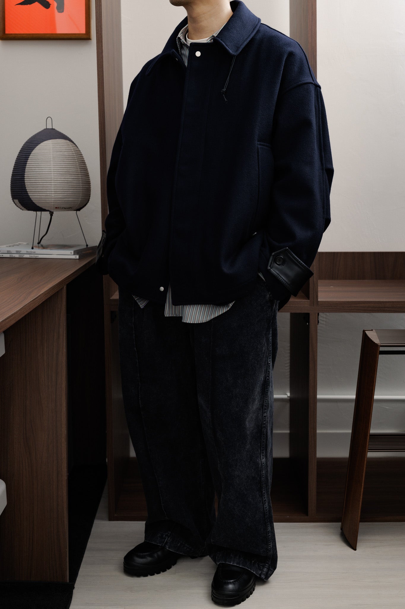【Last 1】UNTRACE｜LAMBS WOOL MELTON TRENCH JACKET (DARK NAVY)