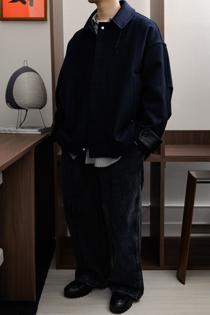 【Last 1】UNTRACE｜LAMBS WOOL MELTON TRENCH JACKET (DARK NAVY)
