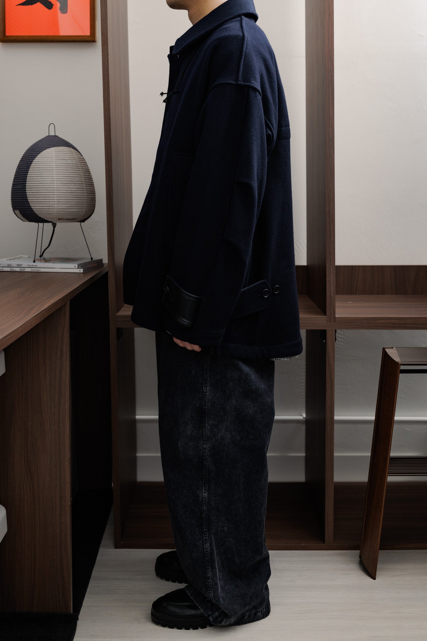 【Last 1】UNTRACE｜LAMBS WOOL MELTON TRENCH JACKET (DARK NAVY)
