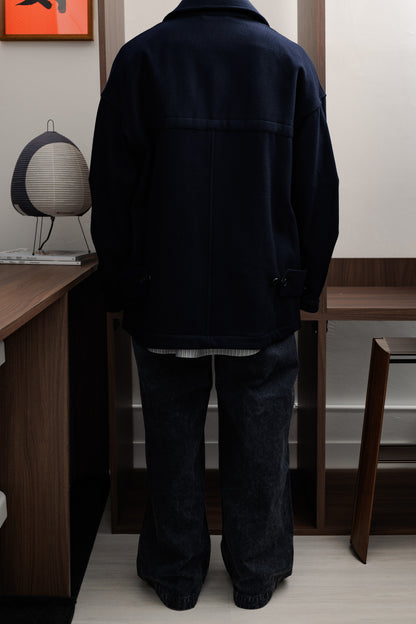 【Last 1】UNTRACE｜LAMBS WOOL MELTON TRENCH JACKET (DARK NAVY)