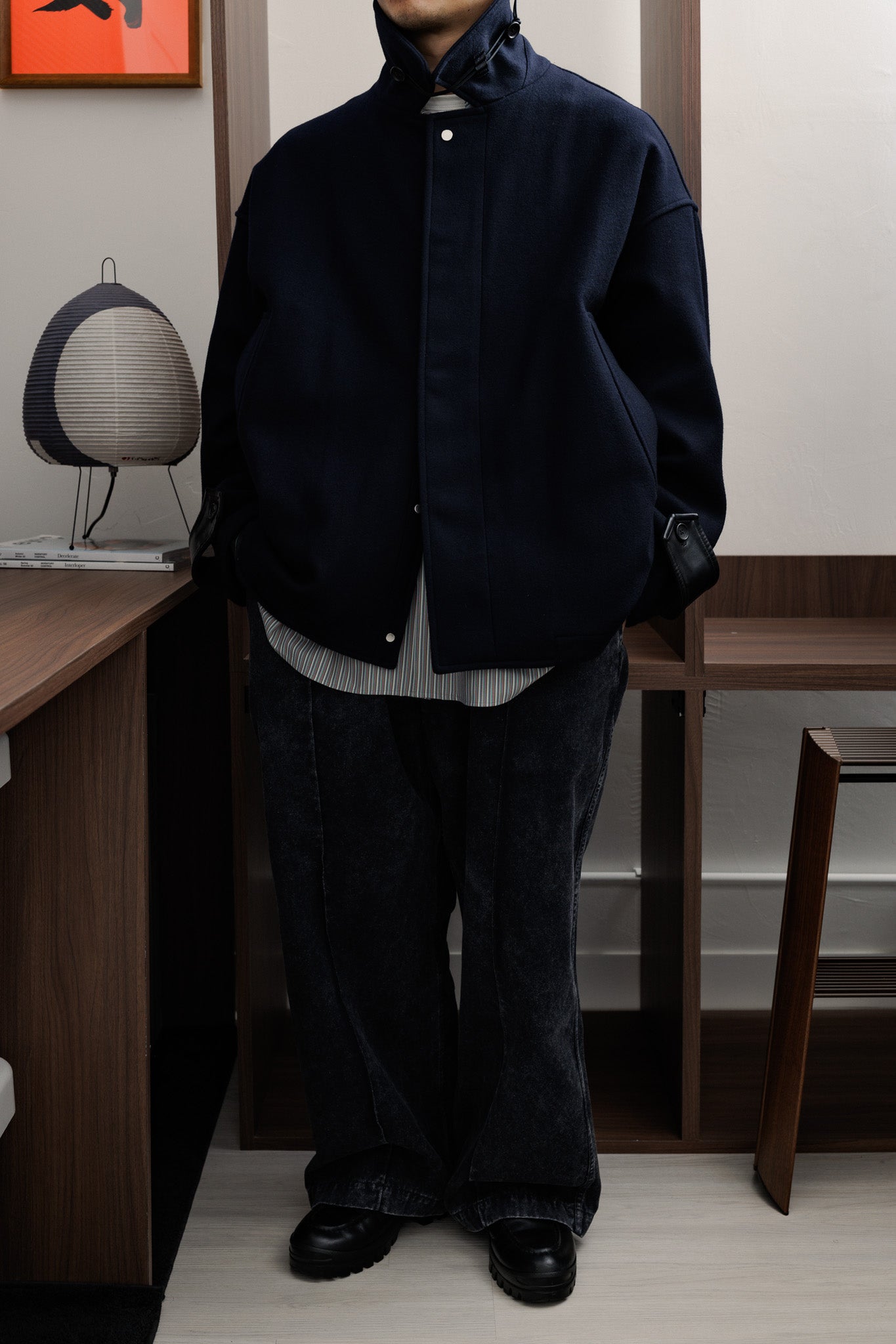 【Last 1】UNTRACE｜LAMBS WOOL MELTON TRENCH JACKET (DARK NAVY)
