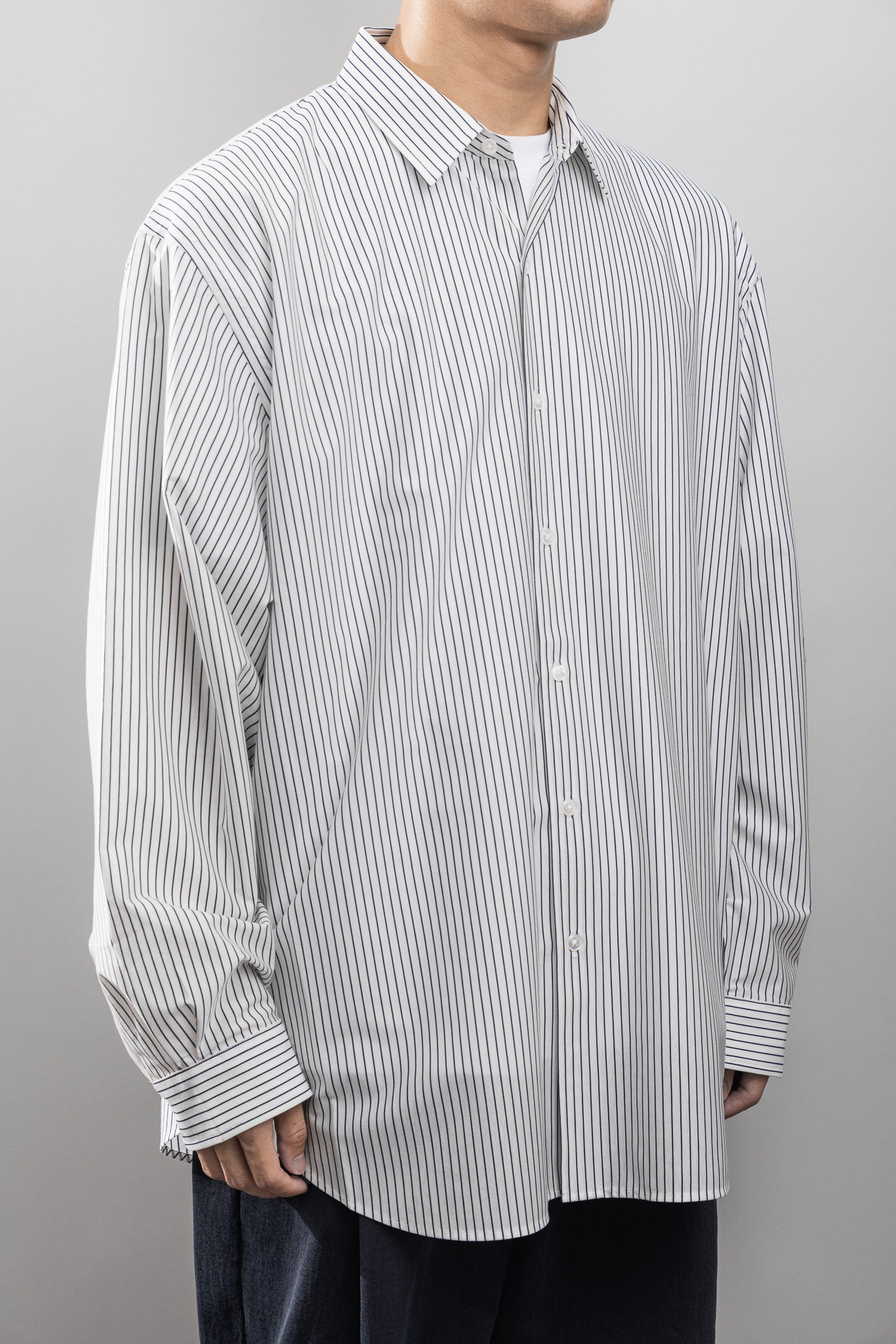 KANEMASA PHIL. 2024AW｜46G Atmosphere Stripe Shirt (WHITE NAVY)