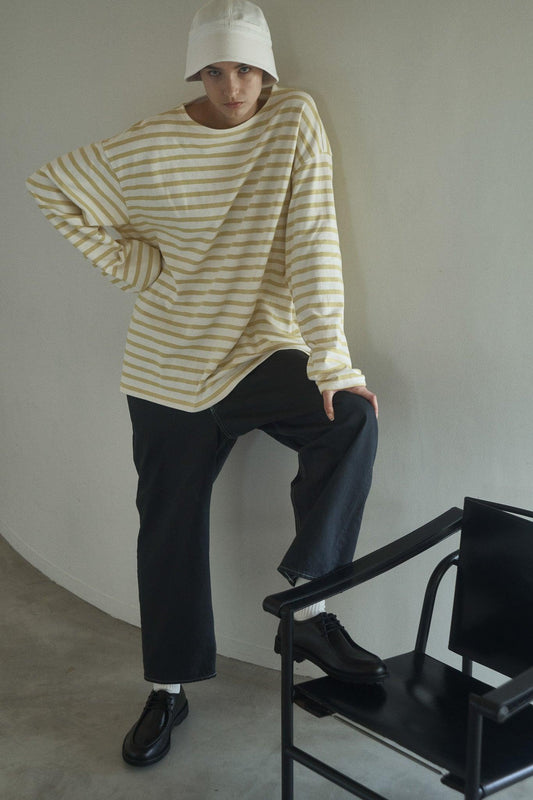 tsuzuli｜BSQ BOAT NECK LONG SLEEVE (WHITE/YELLOW) - IKKOKU SHOP