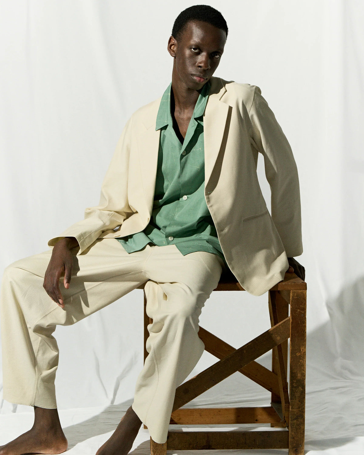 GGG｜Super High Gauge Jersey Wax Resist Dye Open Collar Half Sleeve Shirt (SAGE GREEN)