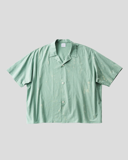GGG｜Super High Gauge Jersey Wax Resist Dye Open Collar Half Sleeve Shirt (SAGE GREEN)