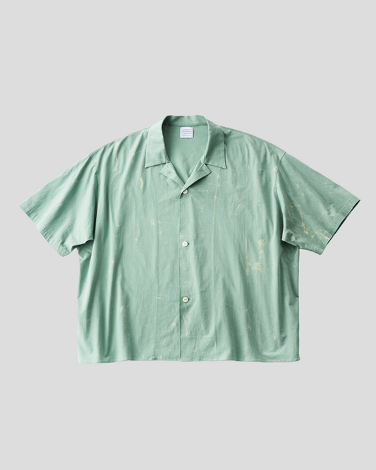 GGG｜Super High Gauge Jersey Wax Resist Dye Open Collar Half Sleeve Shirt (SAGE GREEN)