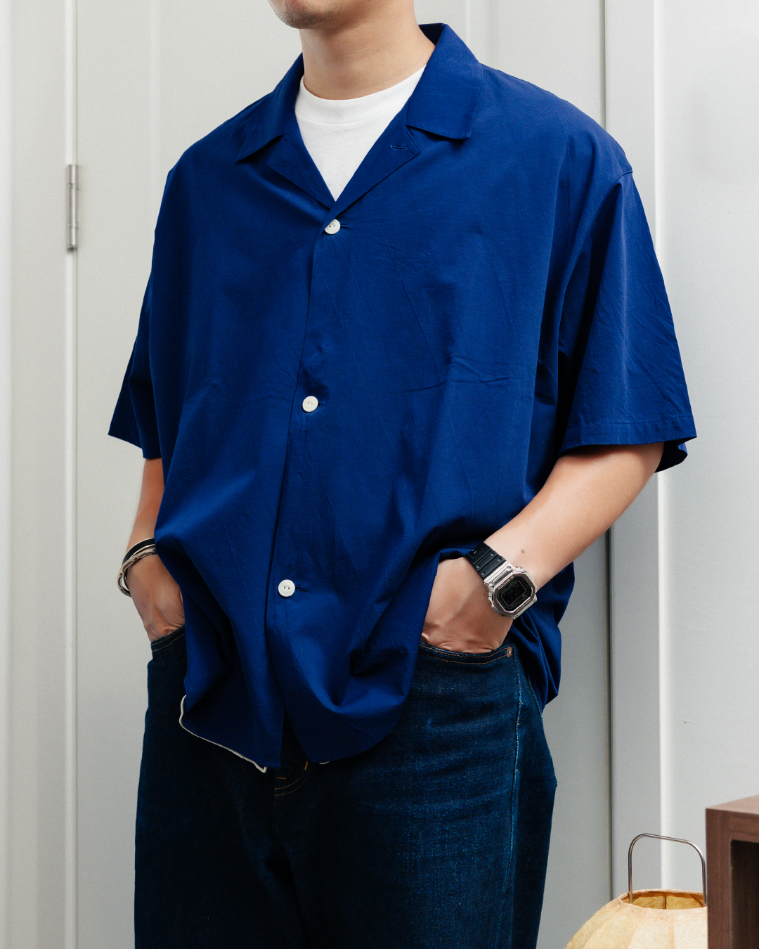 GGG｜Super High Gauge Natural Washer Jersey Double Front Half Sleeve Shirt (BLUE)