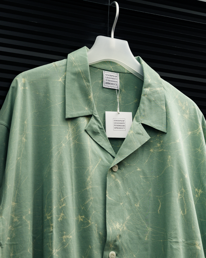 GGG｜Super High Gauge Jersey Wax Resist Dye Open Collar Half Sleeve Shirt (SAGE GREEN)