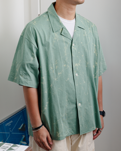 GGG｜Super High Gauge Jersey Wax Resist Dye Open Collar Half Sleeve Shirt (SAGE GREEN)