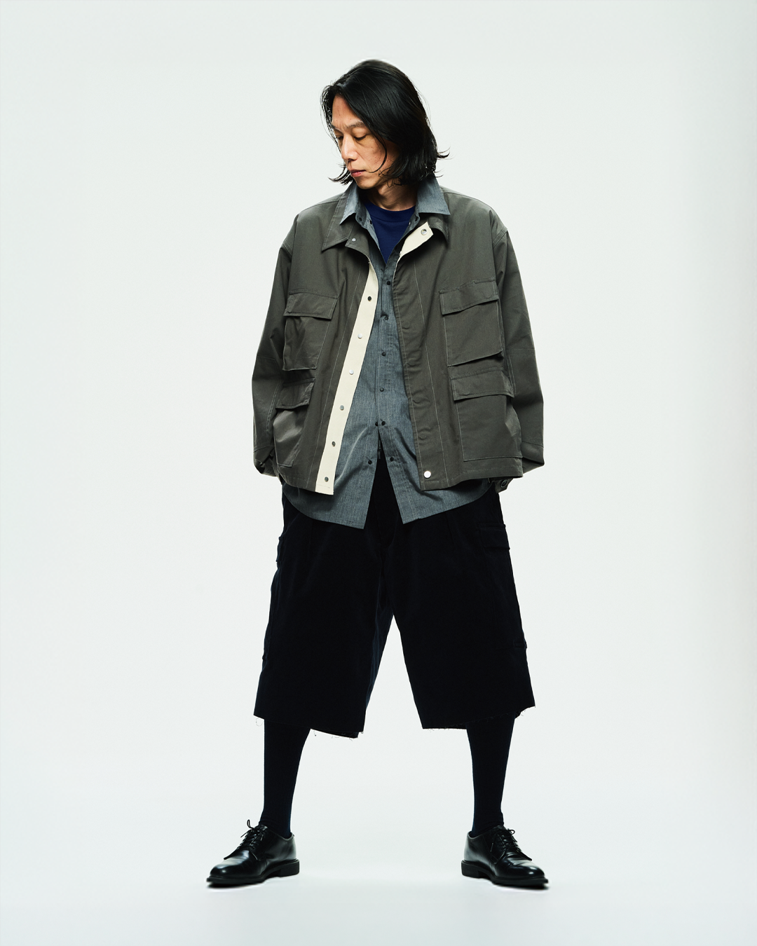 UNTRACE｜_302 Cropped Cargo Pants (DARK NAVY)