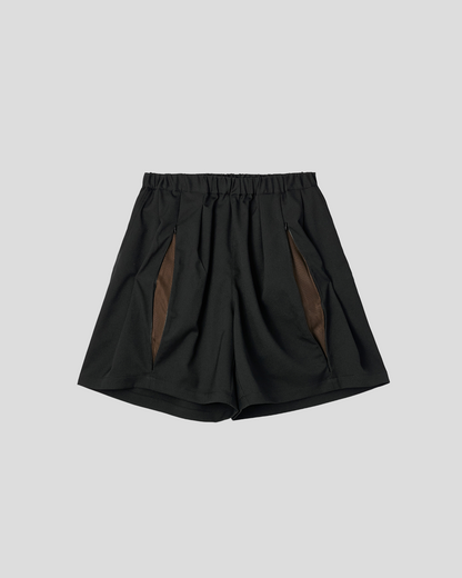 UNTRACE｜_263 KNEE SHORTS (BLACK / DARK BROWN)